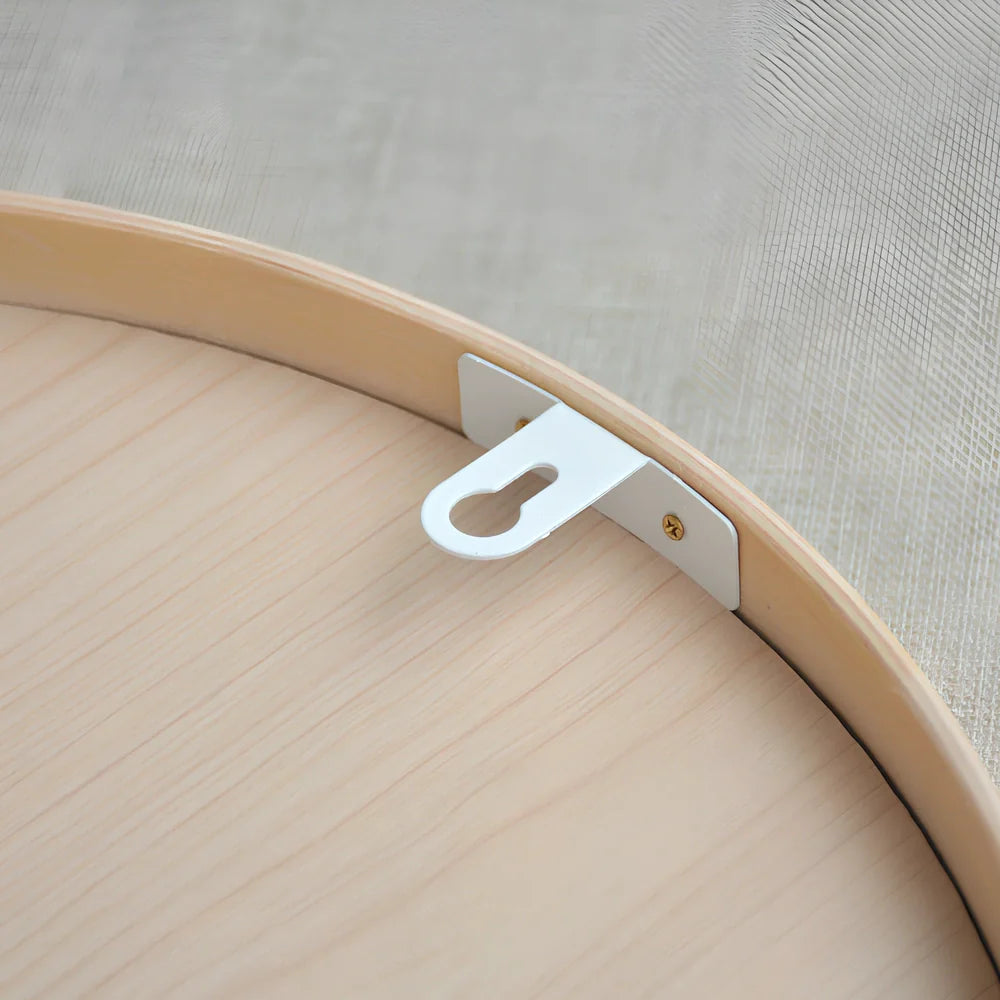 Solid wood circular bathroom mirror with float silver glass in natural wood colour frame