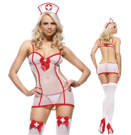 White mesh uniform women's suit set with hat, clothes, and underwear in average size