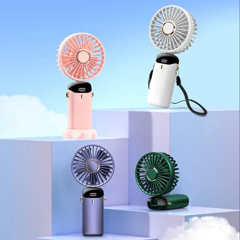 USB Rechargeable Handheld Mini Fan with 5 Adjustable Speed Settings and Foldable Design