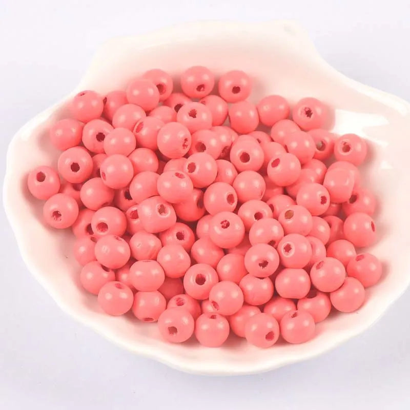 100 round wooden beads in 6mm to 12mm sizes, lotus wood with dyed surface for DIY crafts