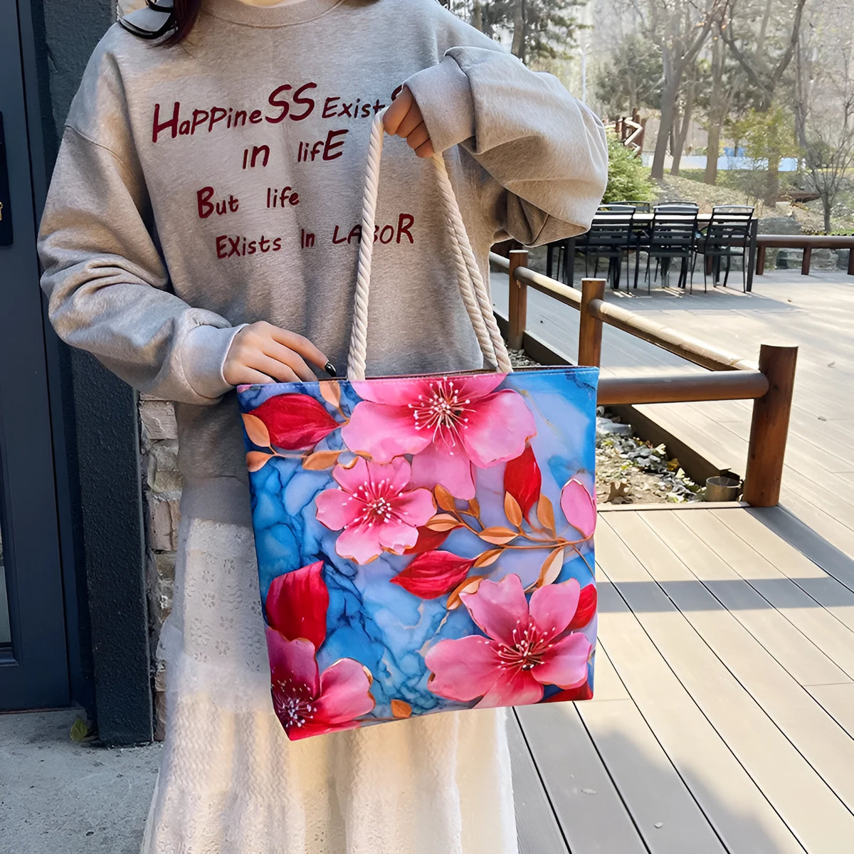Cotton linen canvas shoulder bag with adjustable string straps and urban simplicity design