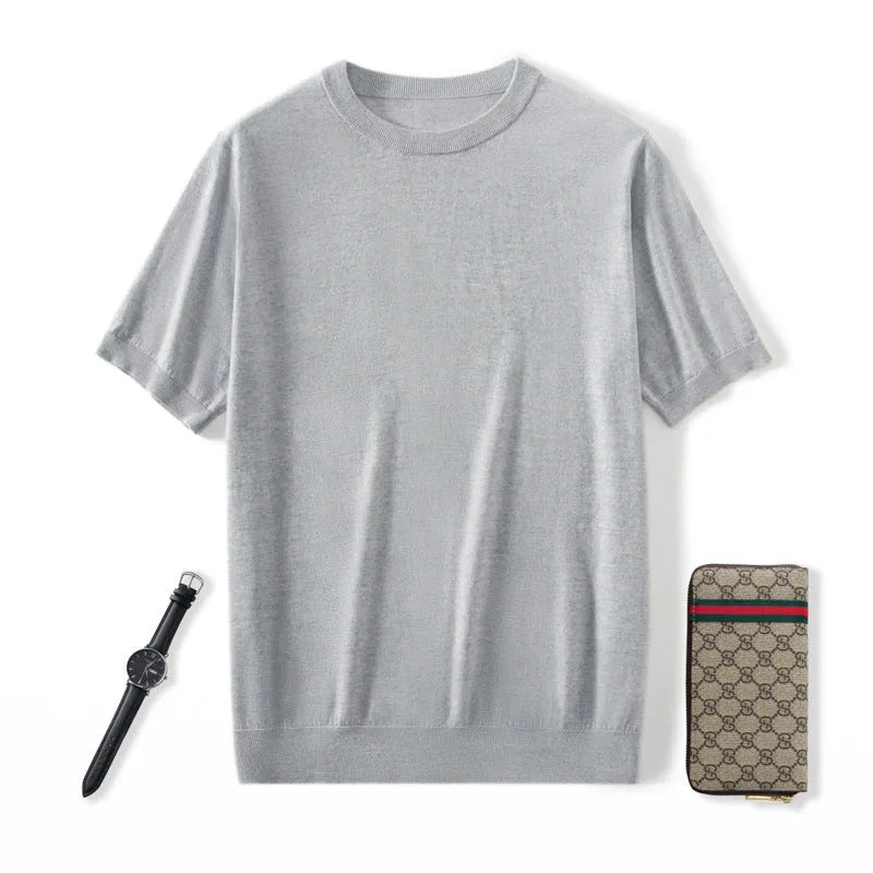 Men's loose-fit knitted short sleeve casual pullover shirt in multiple colours