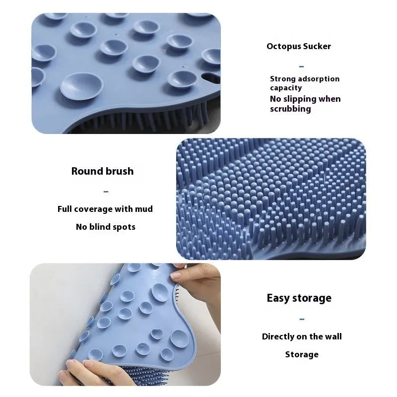 Blue silicone bath massage mat for back exfoliation measuring 31 by 32 centimetres