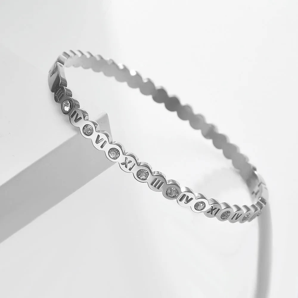 Korean style titanium steel bracelet with number design in gold, rose gold, or steel colour