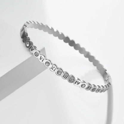 Korean style titanium steel bracelet with number design in gold, rose gold, or steel colour