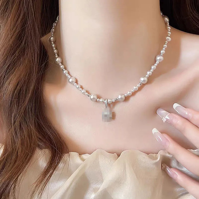 Bubble Cube Candy clavicle chain jewellery set with Imitation Pearl and zircon in white or grey