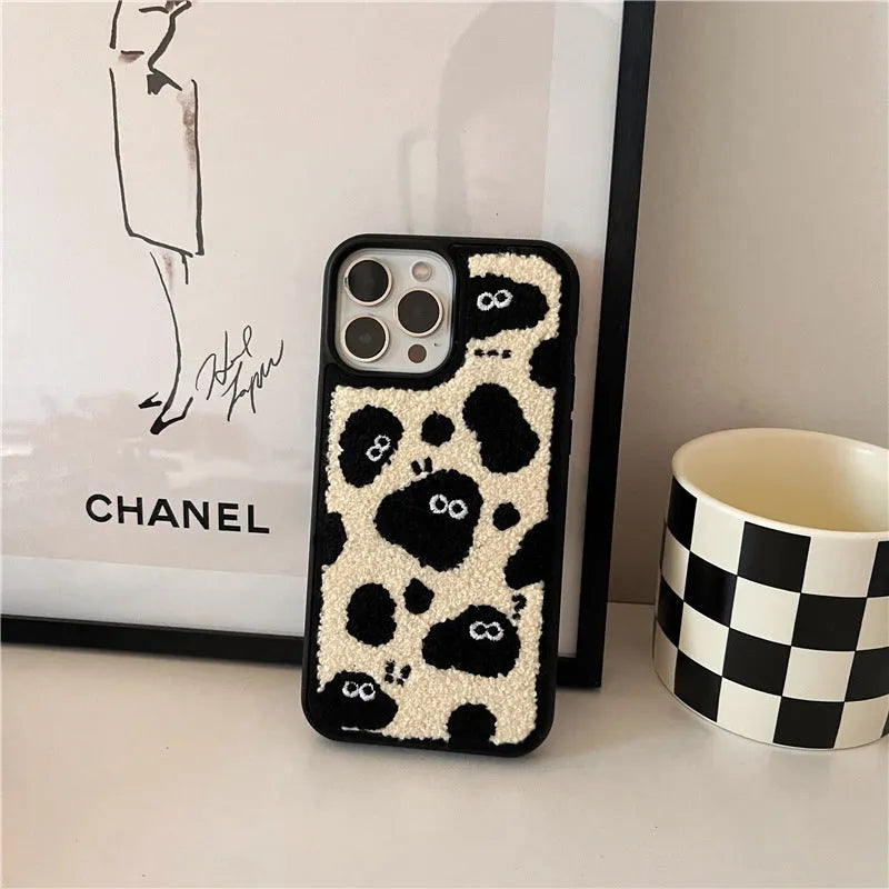 Plush fairy phone case cover for iPhone 7 8 Plus X XR XS XS Max 11 12 12 Pro 12 Pro Max 13 13 Pro 13 Pro Max, soft back cover case with fairy character design in black colour, compatible with multiple Apple iPhone models.