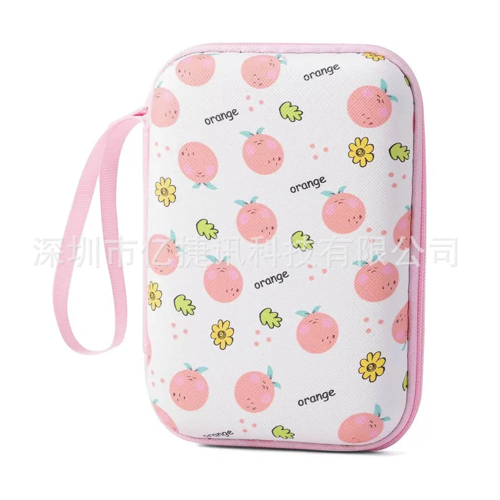 Square hard shell EVA cable storage bag with zipper, 11x8x4cm dimensions, showing Bunny Plaid design variant