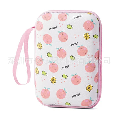 Square hard shell EVA cable storage bag with zipper, 11x8x4cm dimensions, showing Bunny Plaid design variant