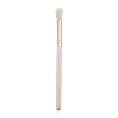 26 pink makeup brushes with wool bristles and wooden handles arranged in a PU zip bag.