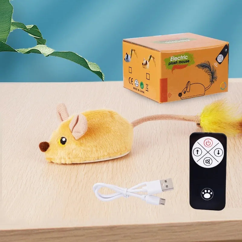 Simulation remote control electric mouse cat toy with plush fabric in multiple colour options
