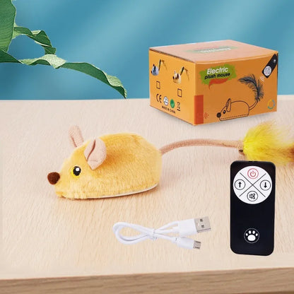 Simulation remote control electric mouse cat toy with plush fabric in multiple colour options