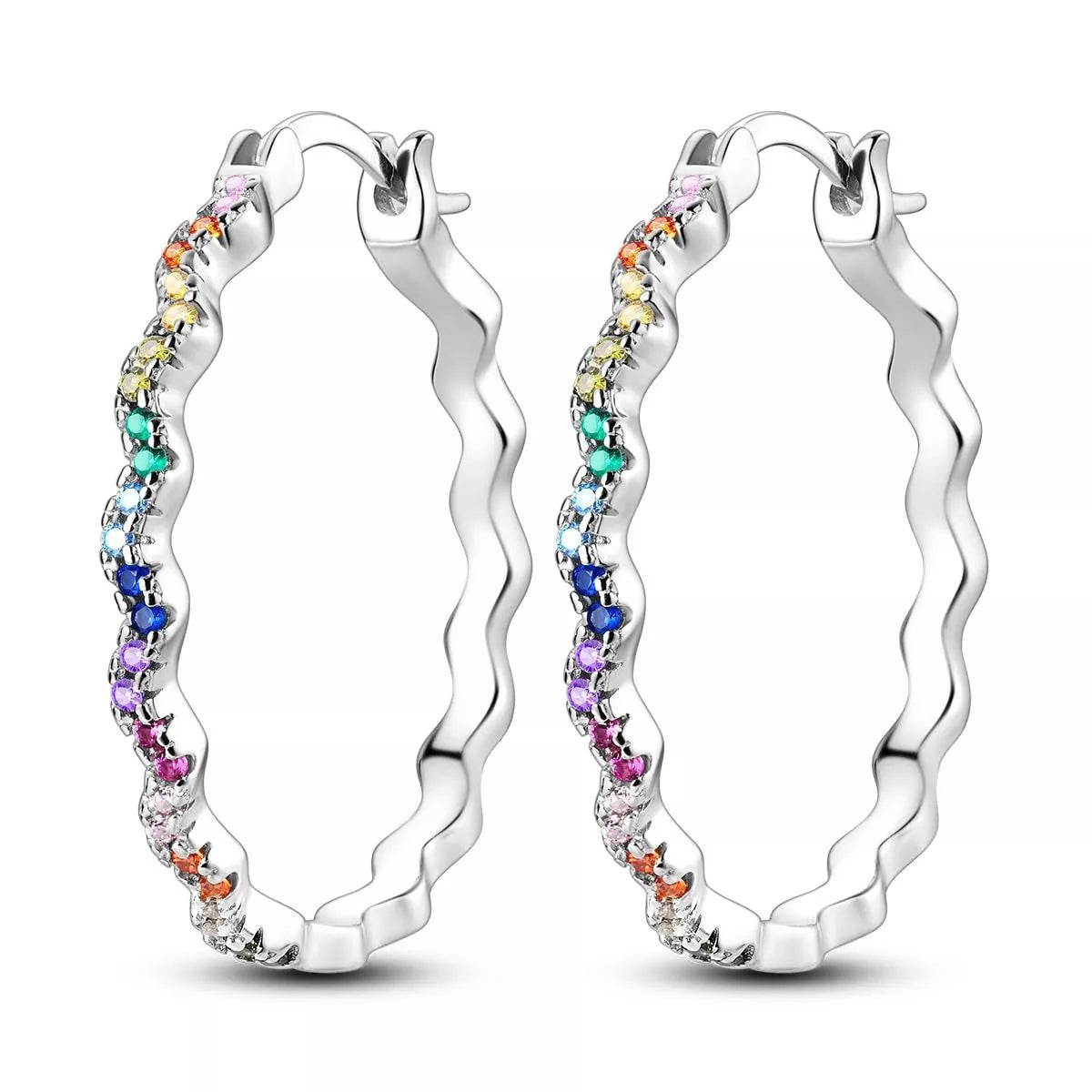 Wave shape geometric rhinestone earrings with colored diamond accents for women