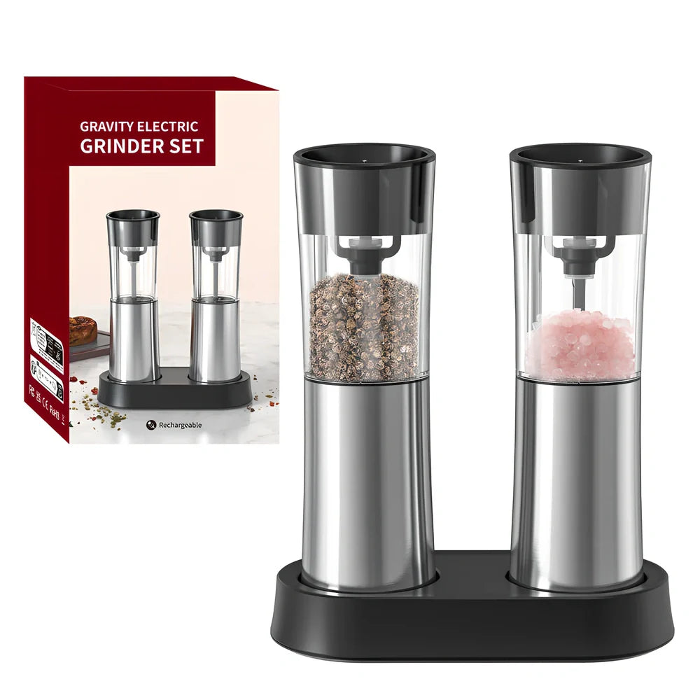 Stainless steel electric pepper grinder with button operation and Type-C charging port