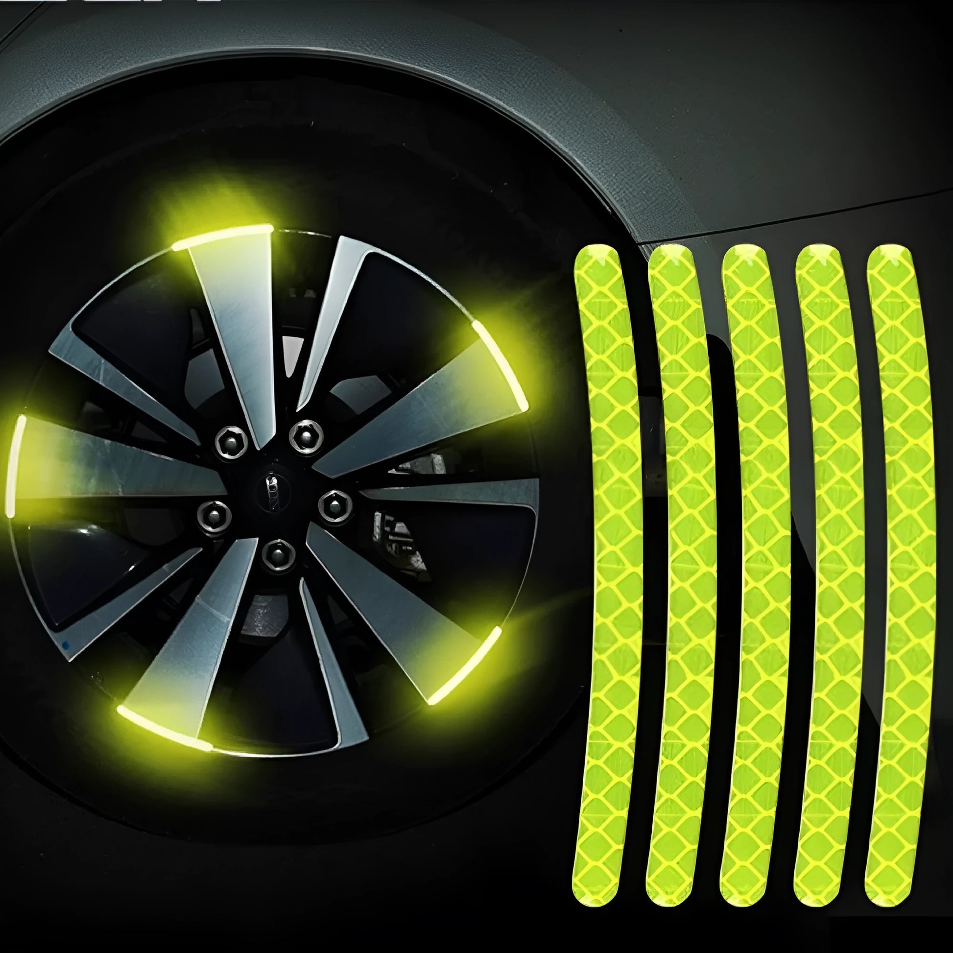 20-piece car wheel hub reflective stickers in multiple colours including fluorescent, rainbow and standard options