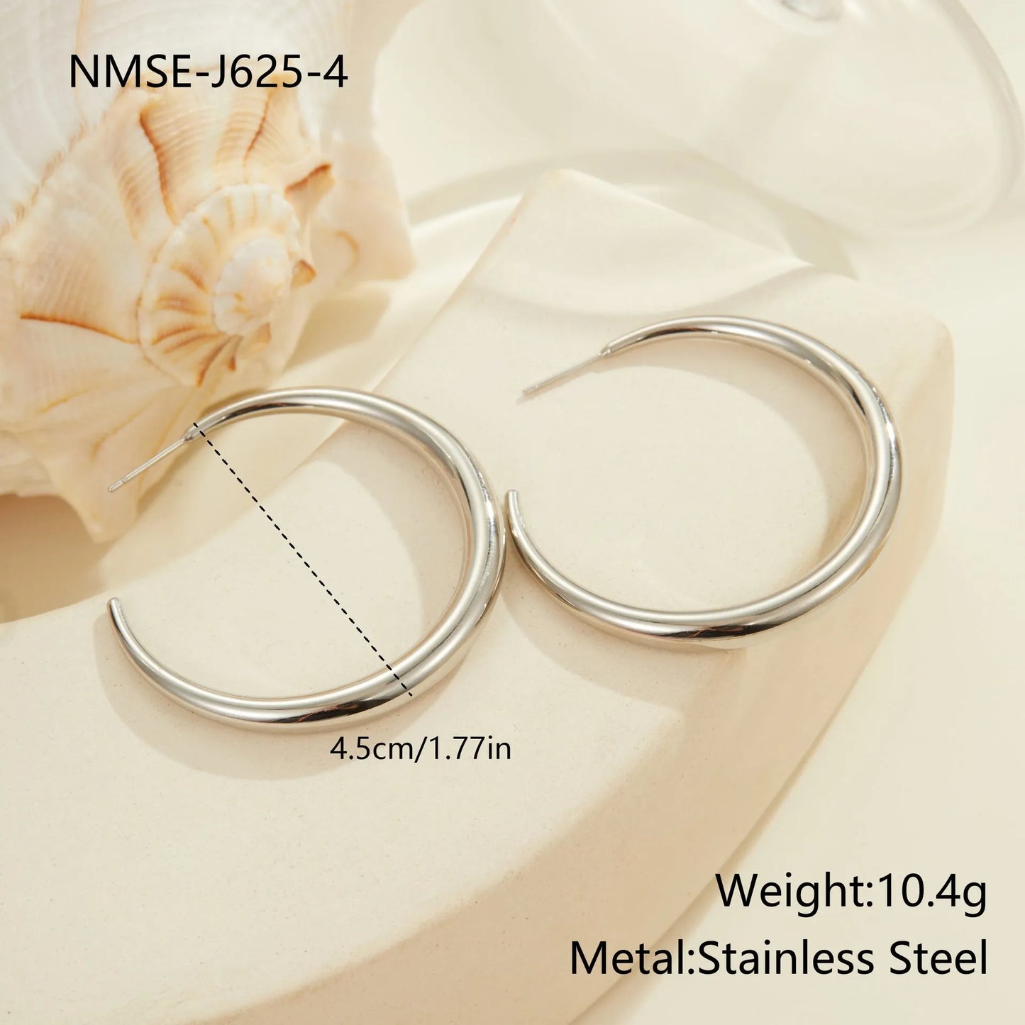 Women's stainless steel hoop earrings in two sizes with gold or steel finish