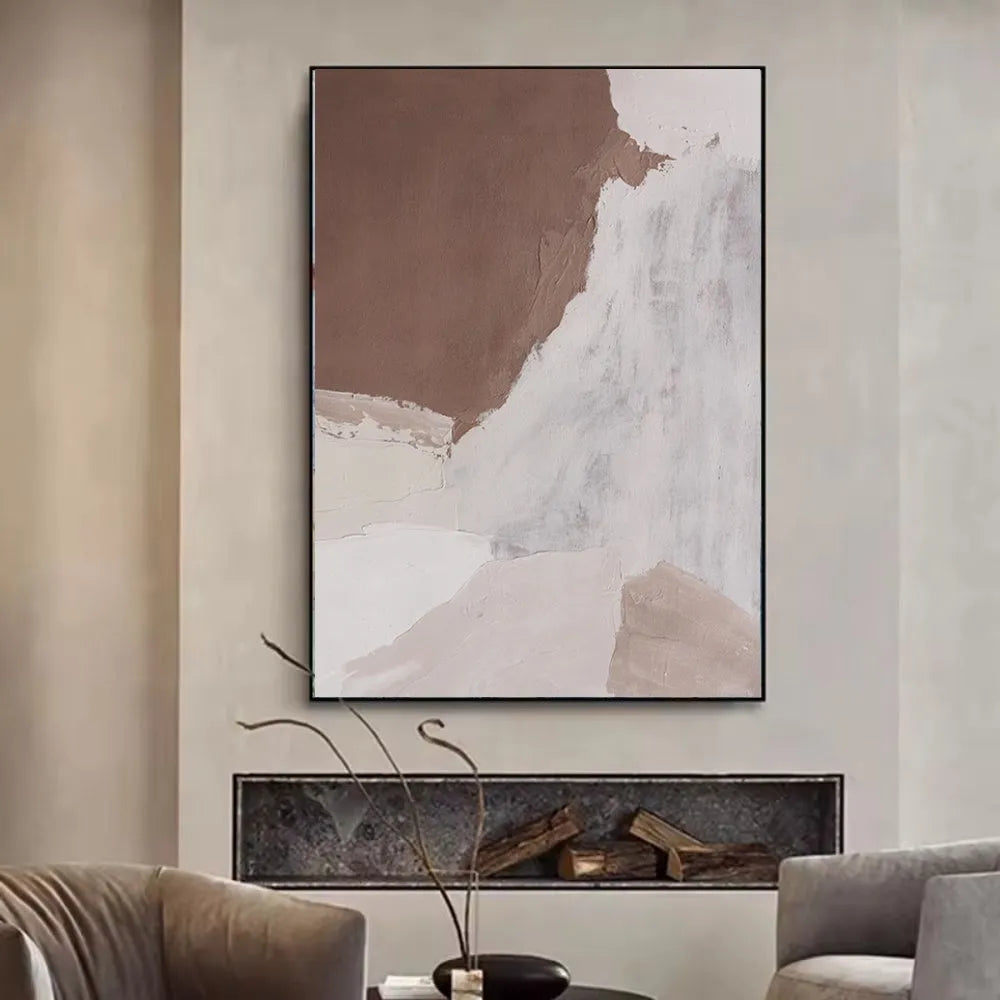 Handmade abstract oil painting on canvas in Morandi colours, rolled frameless wall art for living room or bedroom.