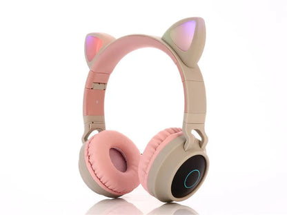 Cartoon cat ears wireless Bluetooth headset in green colour with head-mounted design for gaming