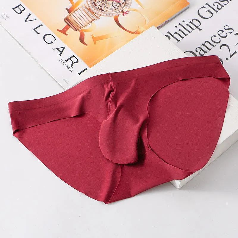 Men's ice silk seamless briefs with bulge pocket in seven colour options