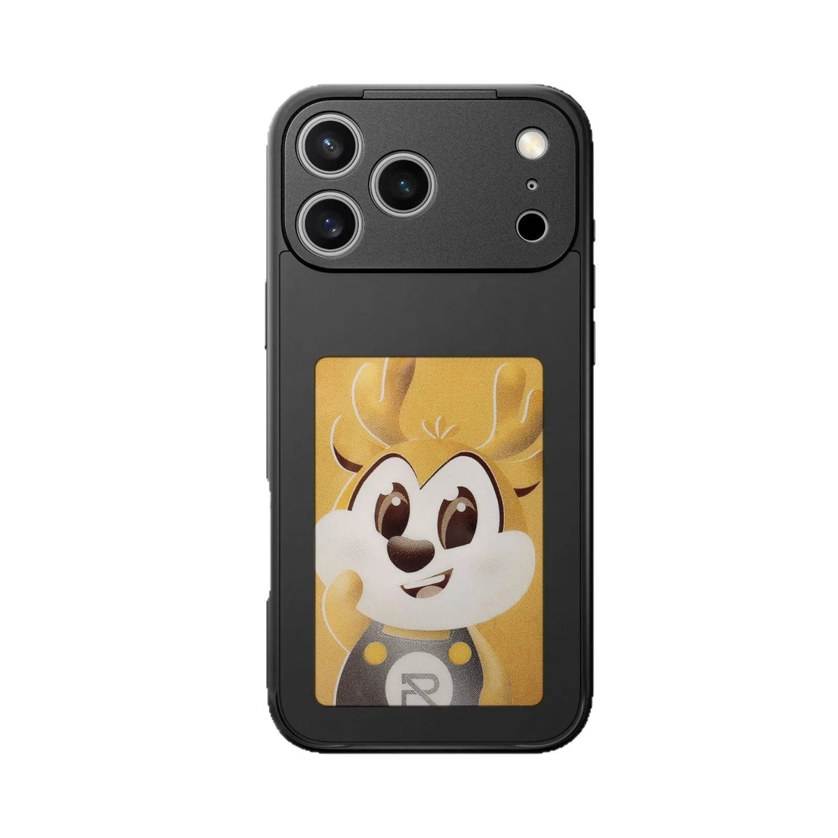 E-Ink screen phone case for iPhone 17 series in black, white, gray or orange, made of TPU and PC.