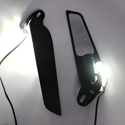 Motorcycle spoiler rearview mirror with yellow LED light strip and convex glass lens