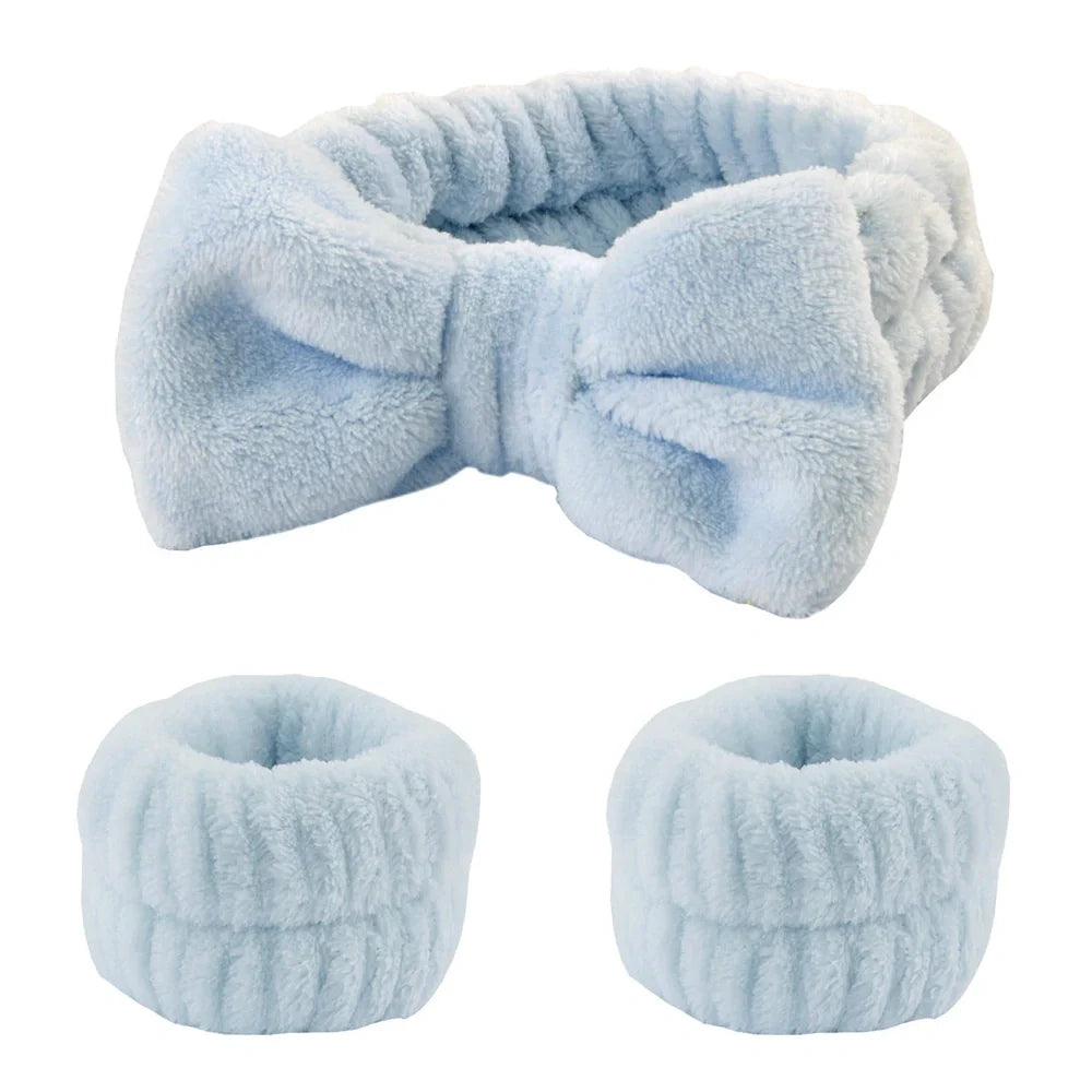 Coral velvet wrist washband with elastic band for facial cleansing, grey colour option shown