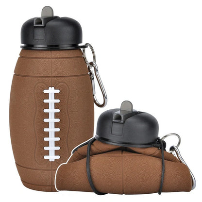 Collapsible football-shaped water bottle with leak-proof silicone seal