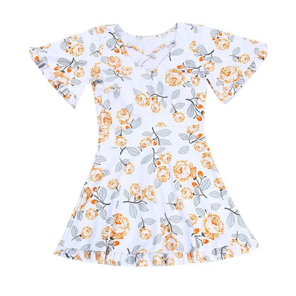 Women's high waist one-piece swimsuit with floral pattern in white flowers or blue design