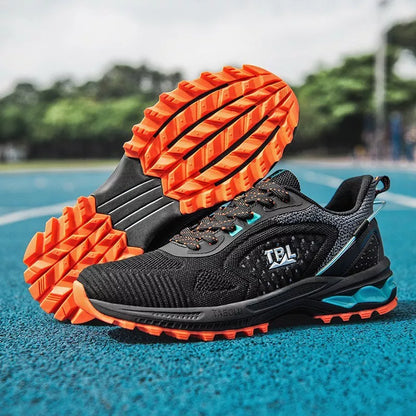 Junior high school track and field running shoes with non-slip rubber soles and breathable mesh panels
