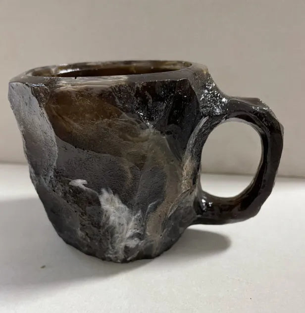 400ml resin mineral crystal coffee mug with handle in assorted colours including purple, blue, and pink.