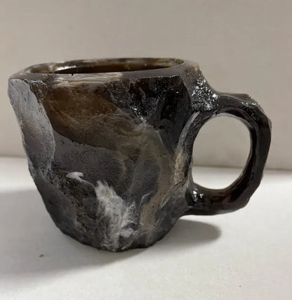 400ml resin mineral crystal coffee mug with handle in assorted colours including purple, blue, and pink.