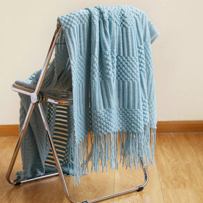 Nordic Sofa Blanket in imitation cashmere with tassel shawl design, available in multiple colors