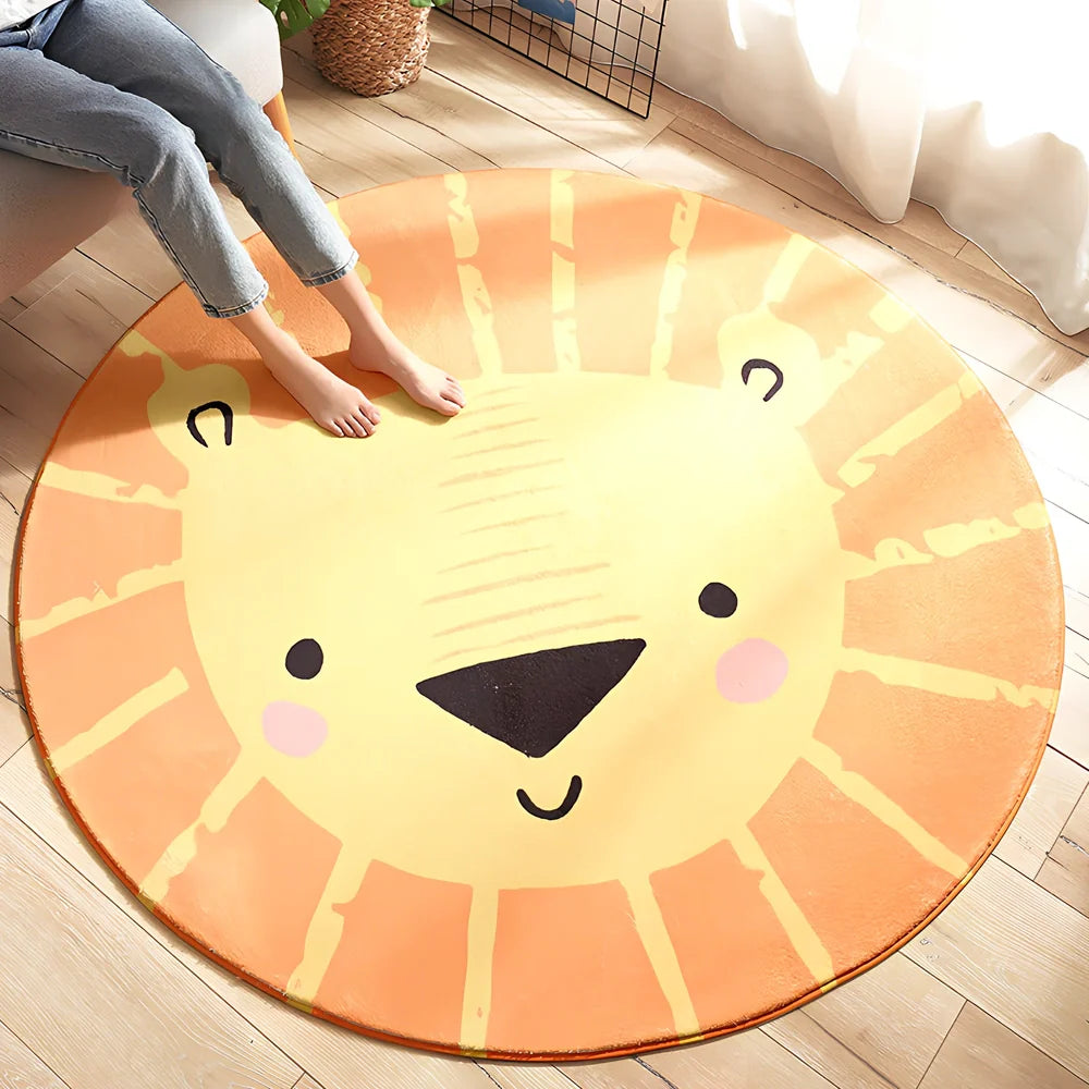 Cartoon thickened acrylic round table blanket in Cake Town pattern, 120cm diameter, white background