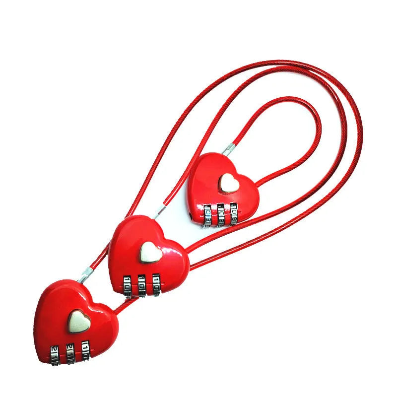 Peach Heart Love Lock ABS Plastic Bicycle Helmet Lock Long Steel Wire Rope Security in Modern Simplicity Style Available in Six Colours and Four Length Options
