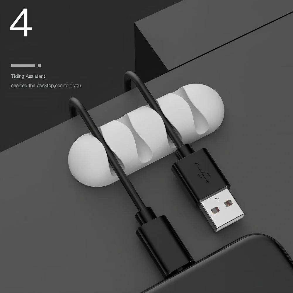 TPR silicone cable holder with Korean flannelette backing organising USB and network cables