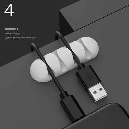 TPR silicone cable holder with Korean flannelette backing organising USB and network cables