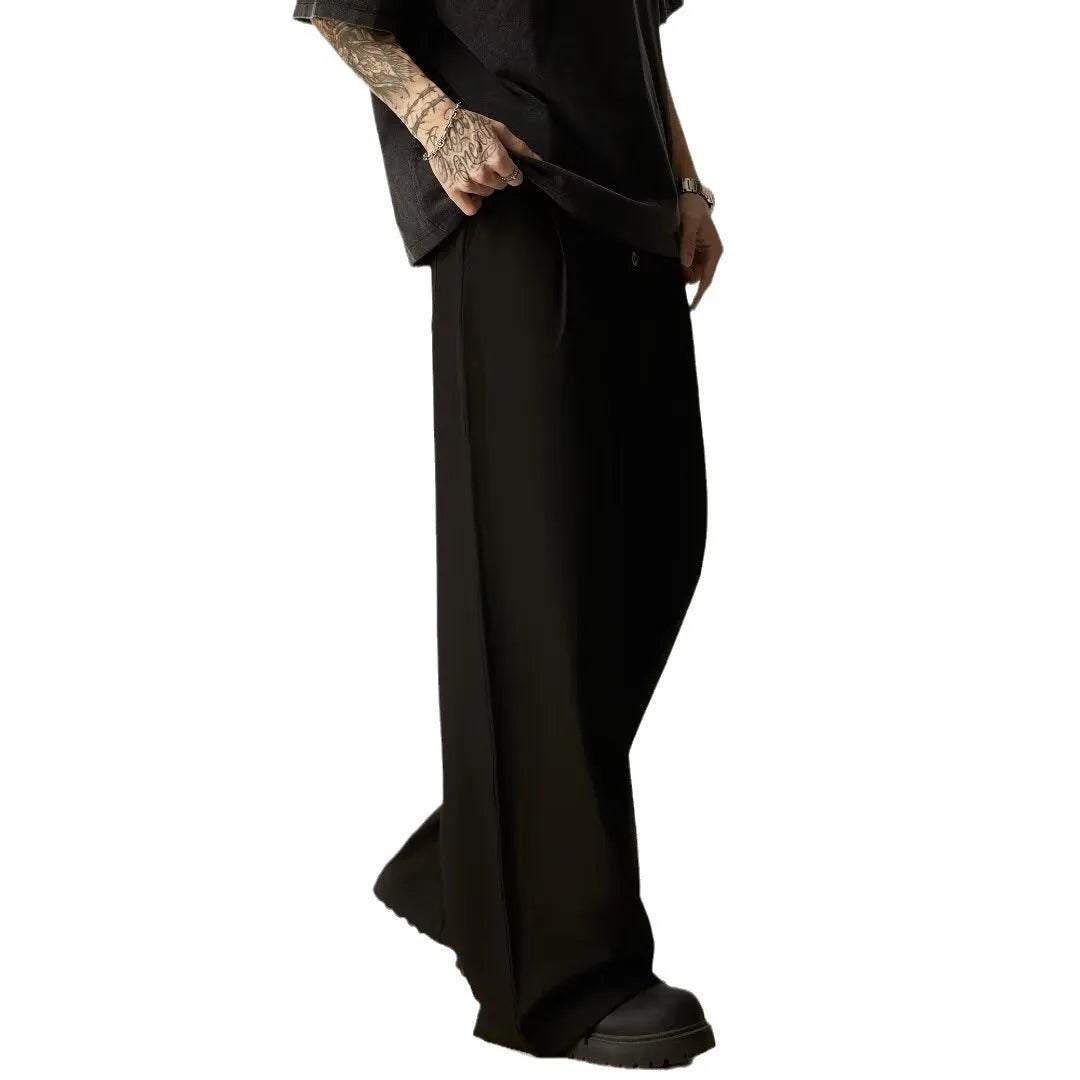 Men's black cotton blend vertical tube trousers with straight-leg design and micro-elastic waistband