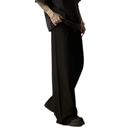 Men's black cotton blend vertical tube trousers with straight-leg design and micro-elastic waistband
