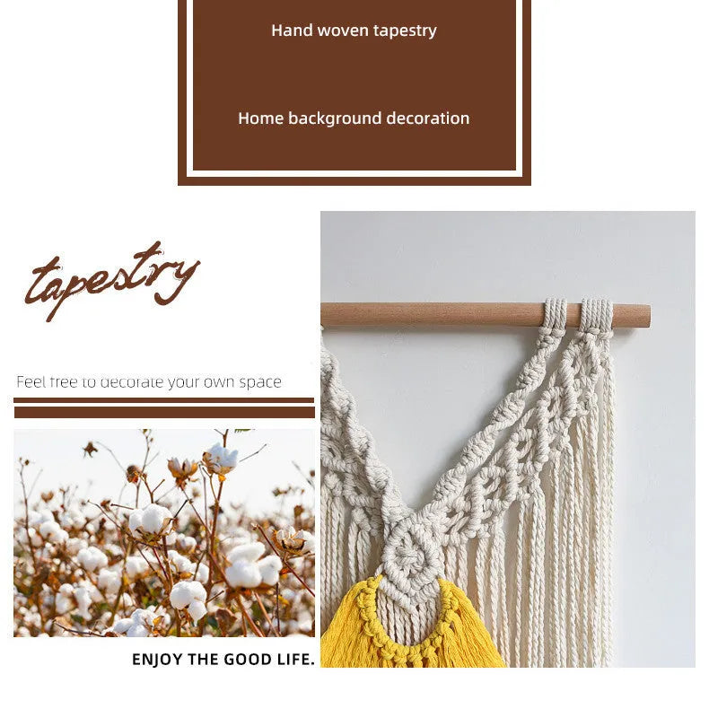 Creamy white hand-woven cotton tapestry with a rectangle shape for wall decor.