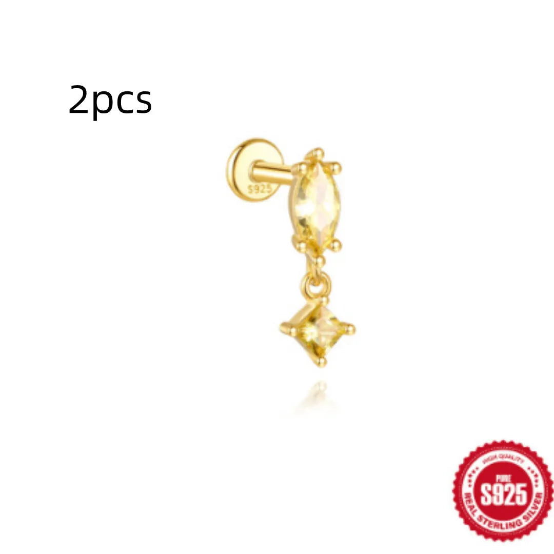 S925 sterling silver water drop shaped earrings with a flat spiral design in a gold electroplated finish.