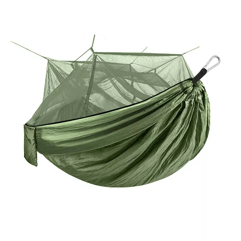 Outdoor mosquito net hammock in green, orange, blue, and blue gray options
