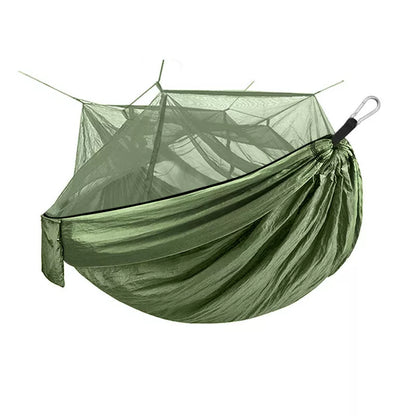 Outdoor mosquito net hammock in green, orange, blue, and blue gray options