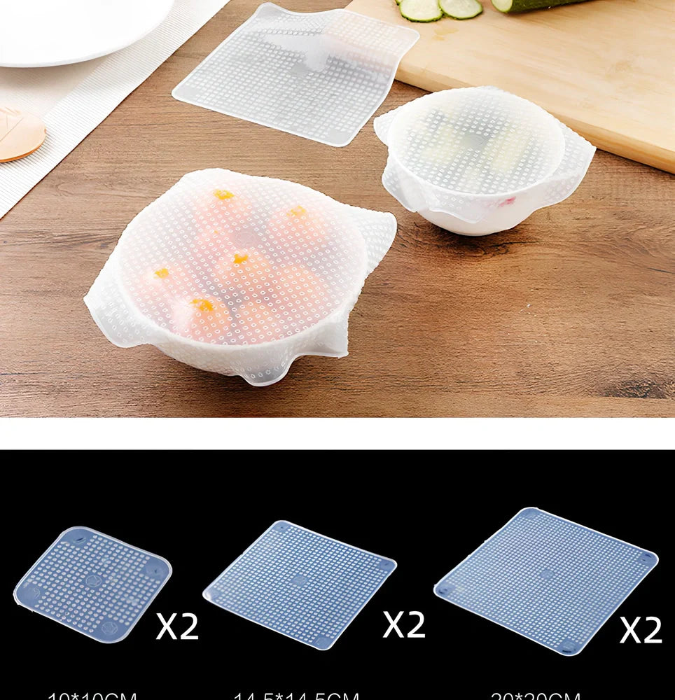 Reusable silicone stretch film covering bowl showing stretch capability and airtight seal
