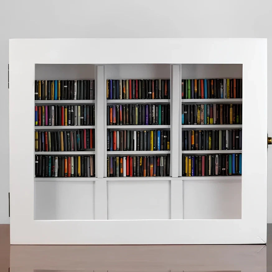 Wooden antique finish bookshelf ornament with 200 small books, 25.4 cm tall for decompression