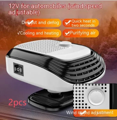 White and green 12V 24V car warm air blower heater with adjustable temperature settings
