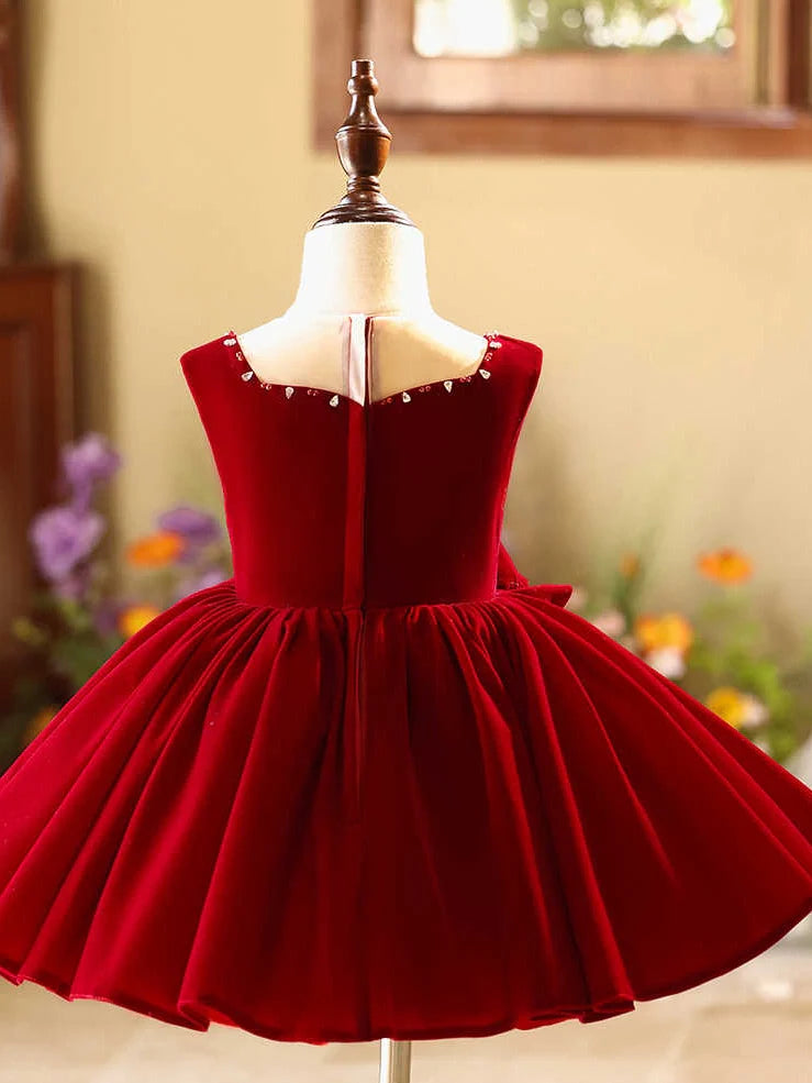 Girls sleeveless piano dress wine red colour slim fit round neck