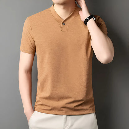 Men's short sleeve casual t-shirt with a zipper front detail, shown in one of the available colours.