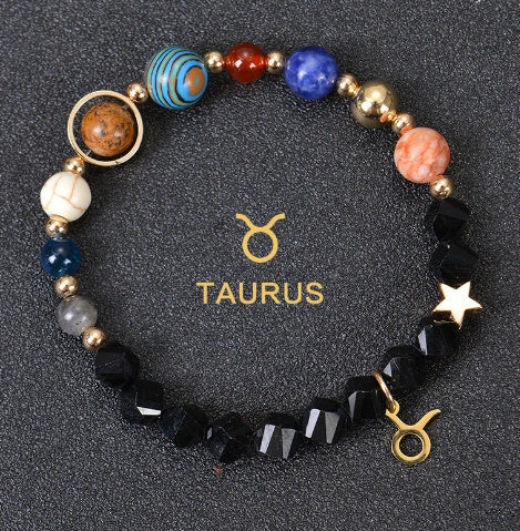 Stylish frosted stone beaded zodiac constellation bracelet for unisex wear