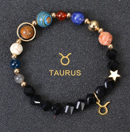 Stylish frosted stone beaded zodiac constellation bracelet for unisex wear