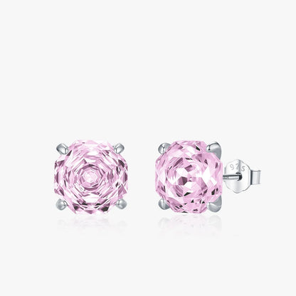 S925 sterling silver rose stud earrings for women in 6mm and 8mm sizes with butterfly backs
